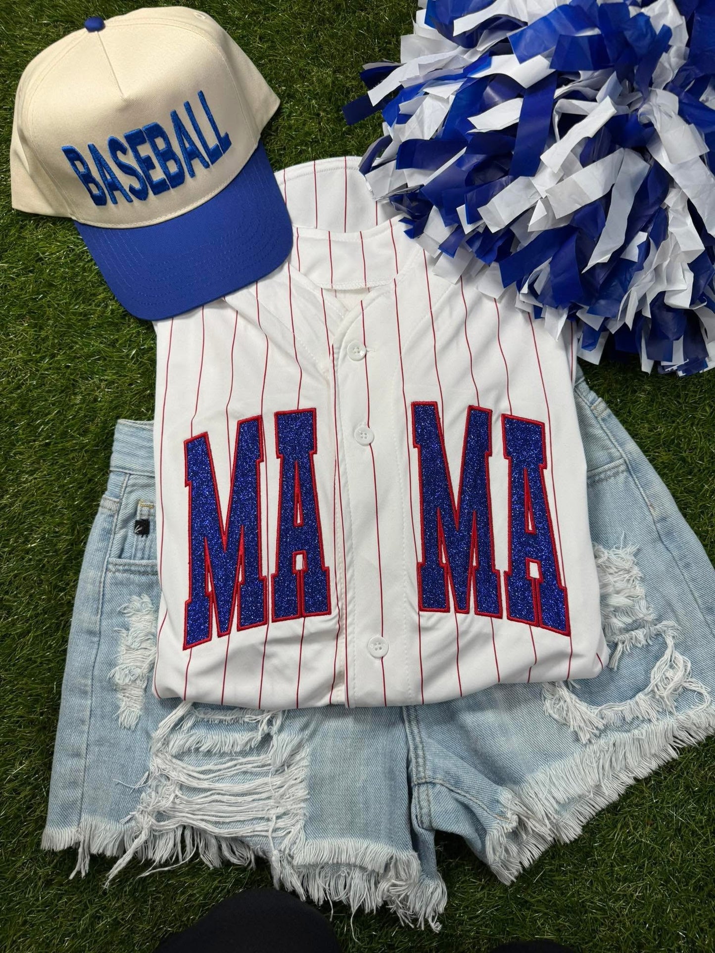 Custom Embroidered/Glitter Baseball Jersey Front and Back