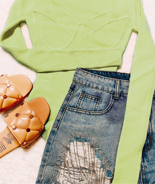 Ribbed bodysuit Lime PLUS