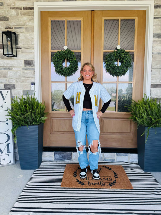 Custom Embroidered/Glitter Baseball Jersey Front and Back