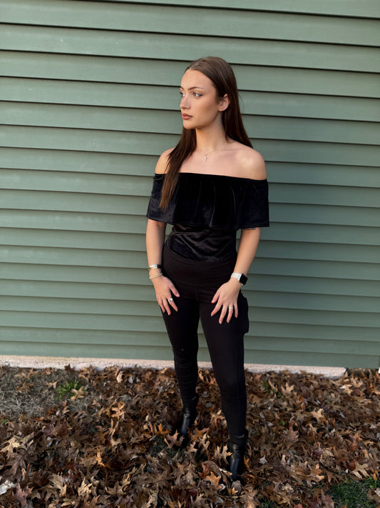 Black "off the shoulder" bodysuit