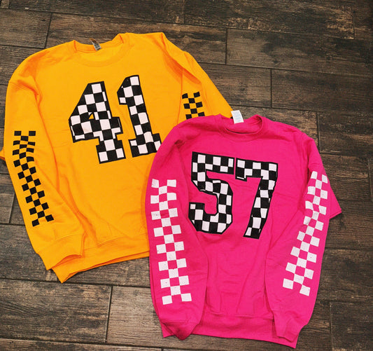 Sweatshirt with check sleeves & number