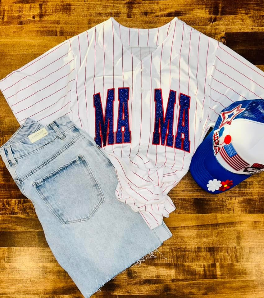 Custom Embroidered/Glitter Baseball Jersey Front and Back