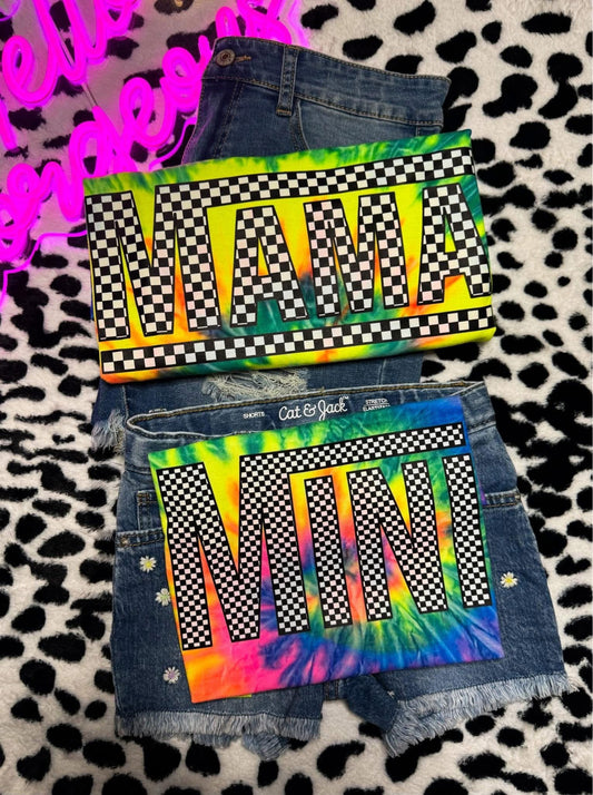 Checkered Mama /Mini rainbow tshirt