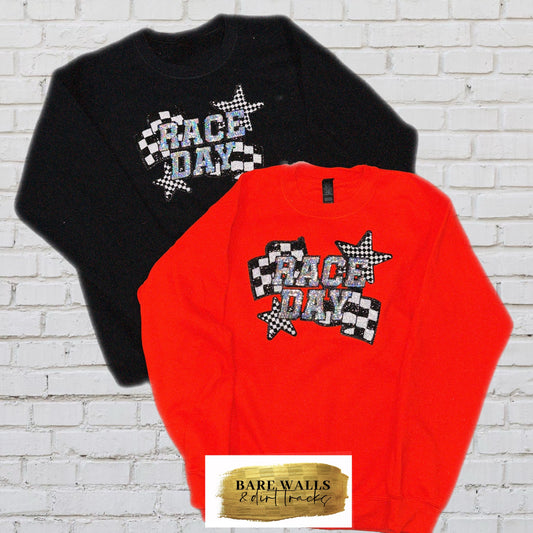 Sequin RACEDAY patch crewneck