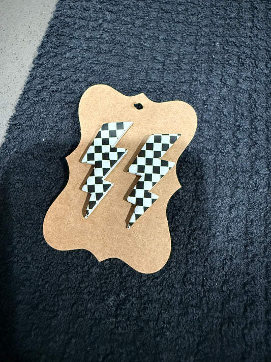 B/W lightning bolt earring