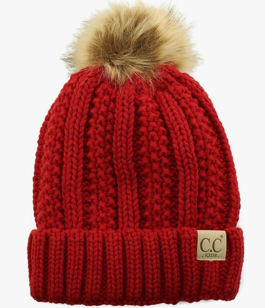 Youth fleece lined pom beanie
