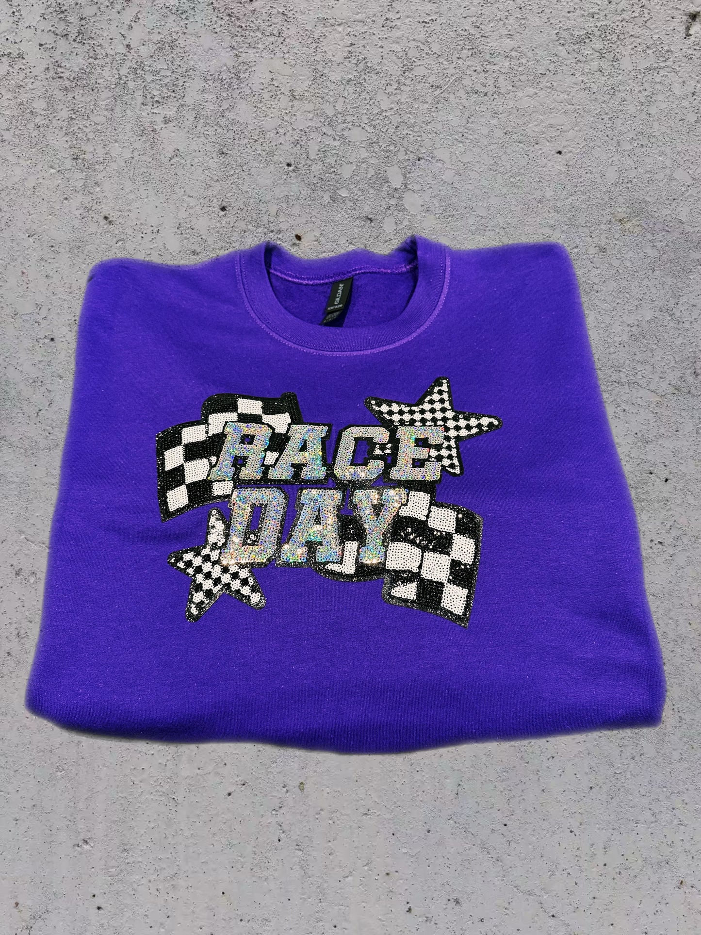 Sequin RACEDAY patch crewneck