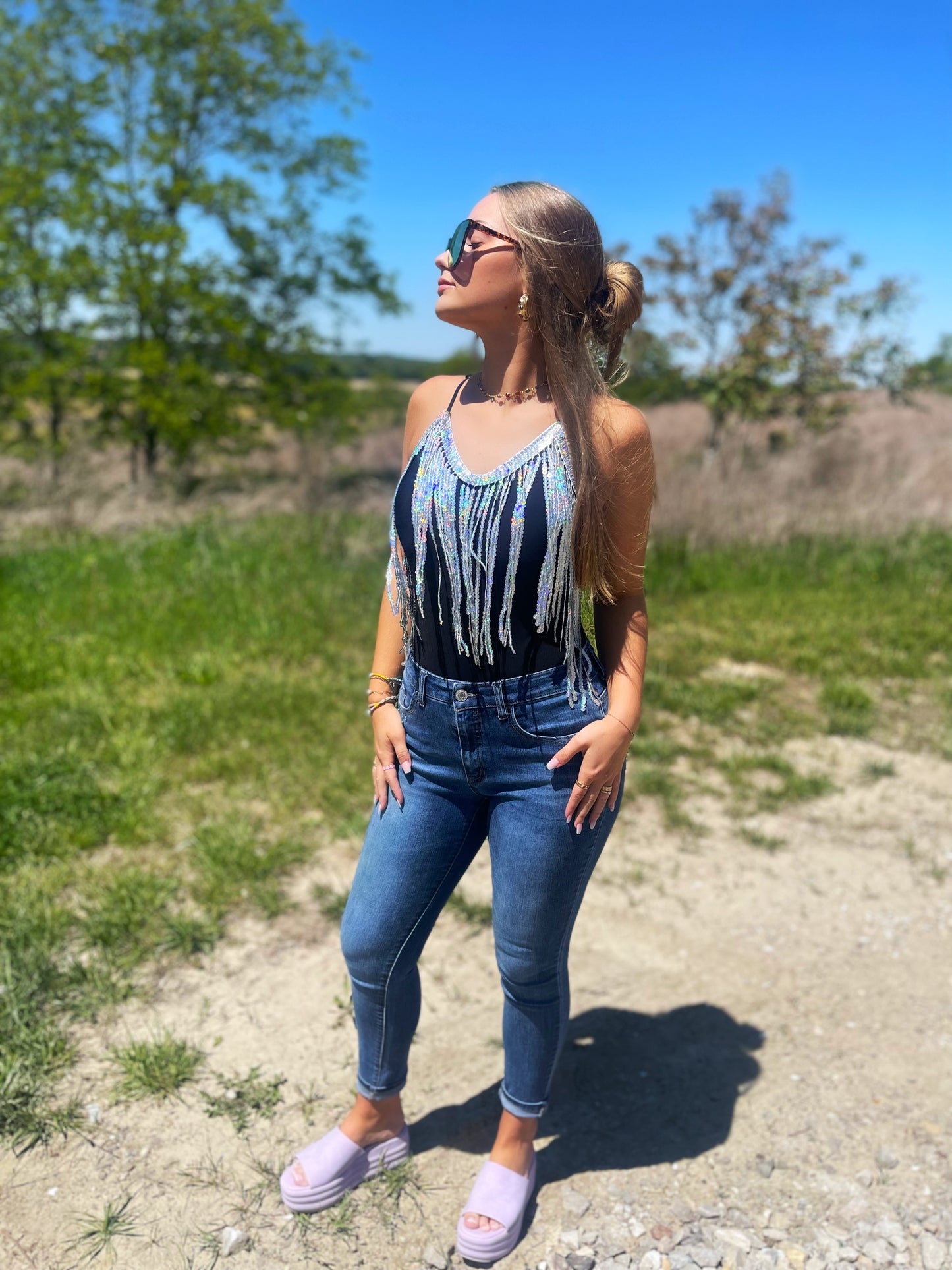 One Piece Rhinestone fringe suit