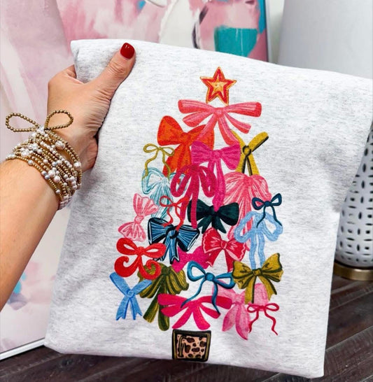Ribbon bow Christmas tree sweatshirt