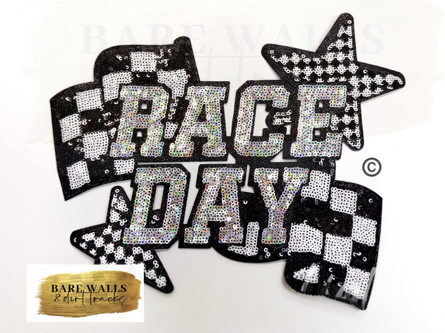 Sequin RACEDAY patch crewneck