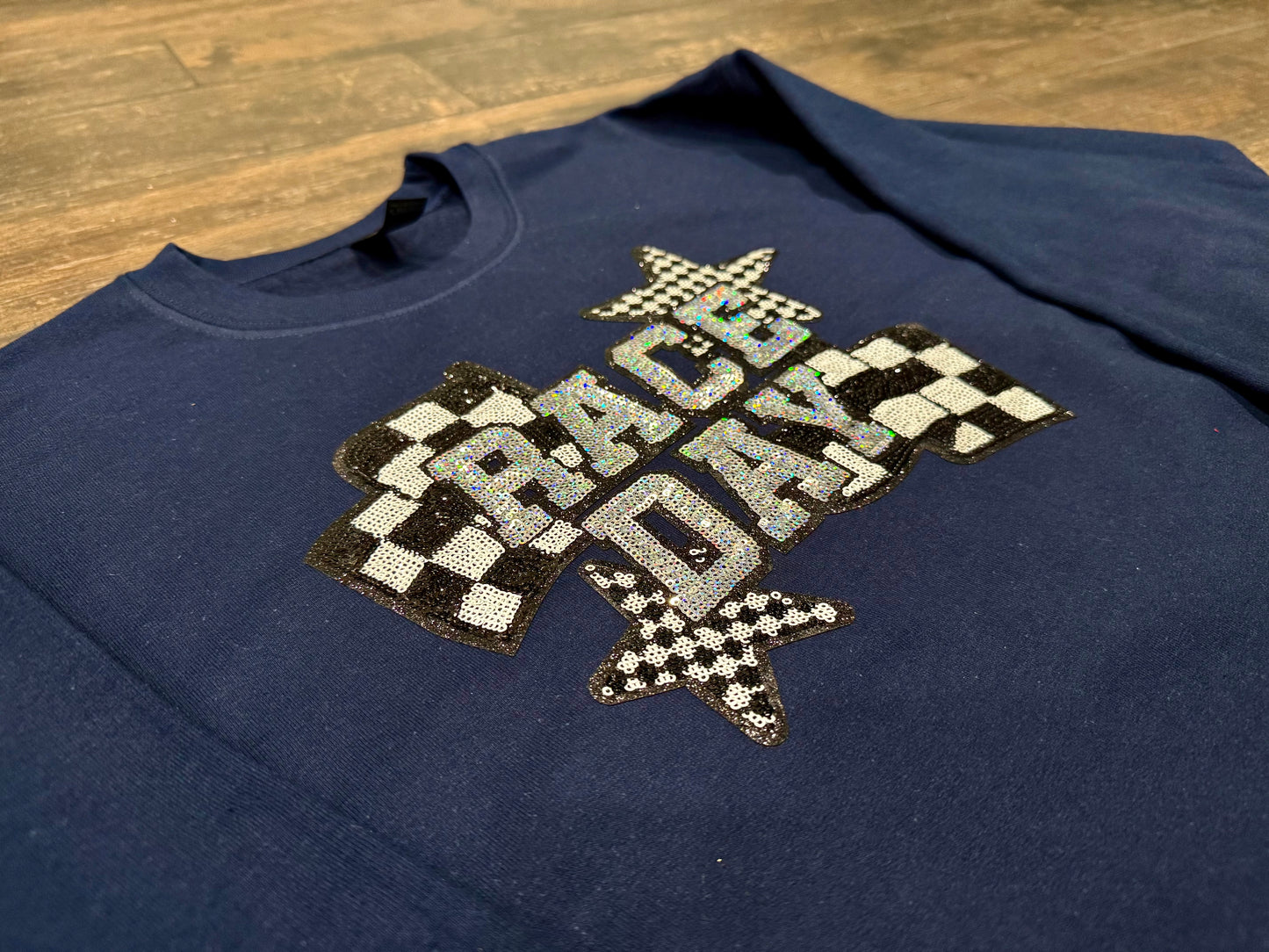 Sequin RACEDAY patch crewneck